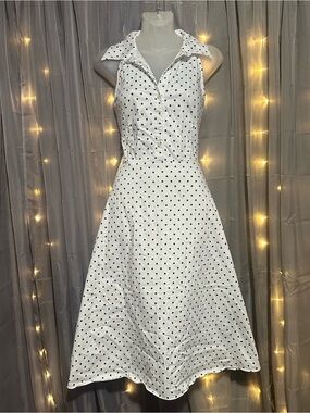 90’s DBY Ltd Retro inspired white sleeveless dress with black polkadots Sz 13/14